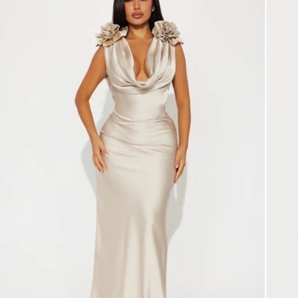 Cream Cowl Neck Sleeveless maxi dress